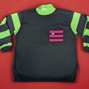 Vintage Hang Ten Shirt Top Large Surf 80s Green Black Stripe Long Sleeve Rare